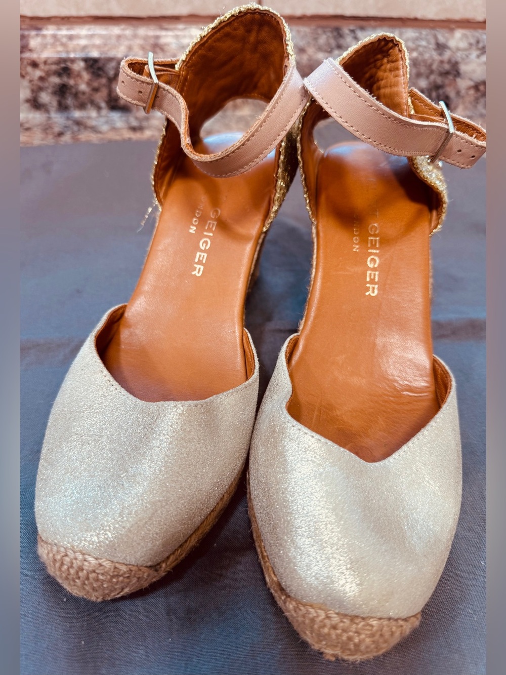 Kurt Geiger Metallic Champagne Espadrille Wedge Sandals